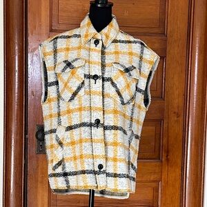 Etoile Isabel Marant Sleeveless Plaid Button-Up Vest in Mustard & Black